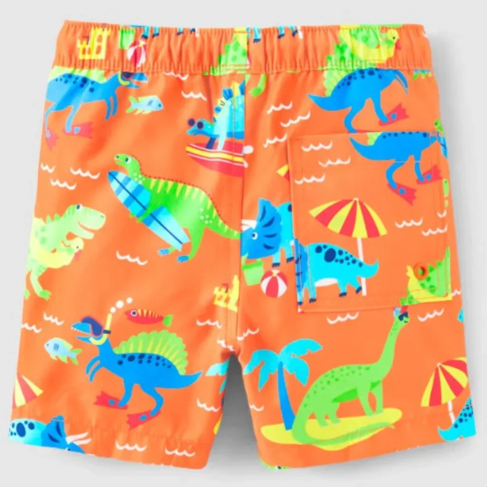 Gymboree Boys 12-18 Months Orange Dinosaur 2 Pc Swim Set Rashguard Shorts NWT